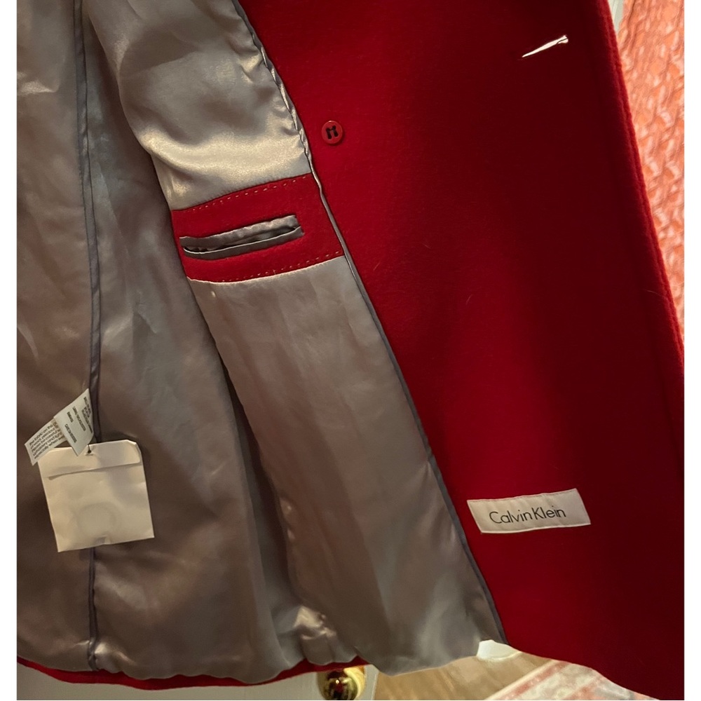 ❣️Calvin Klein Red Classic Winter Fall Autumn 100% Wool Pea Coat Size 10 Large❣️ - Picture 8 of 13